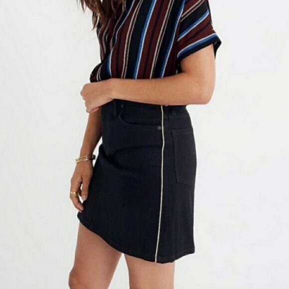 Madewell Metallic Stripe A-Line Denim Skirt Sz 24 - Picture 1 of 8